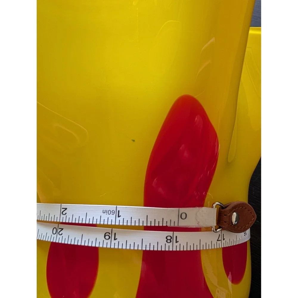 Vintage Yellow Red Ruffled Handkerchief Glass Vase Large Midcentury Modern Art